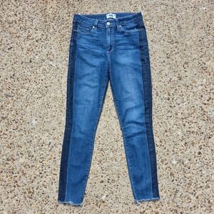 PAIGE Jeans Womens 29 Blue Dark Wash Hoxton Ankle Cropped Raw Hem Two-Tone